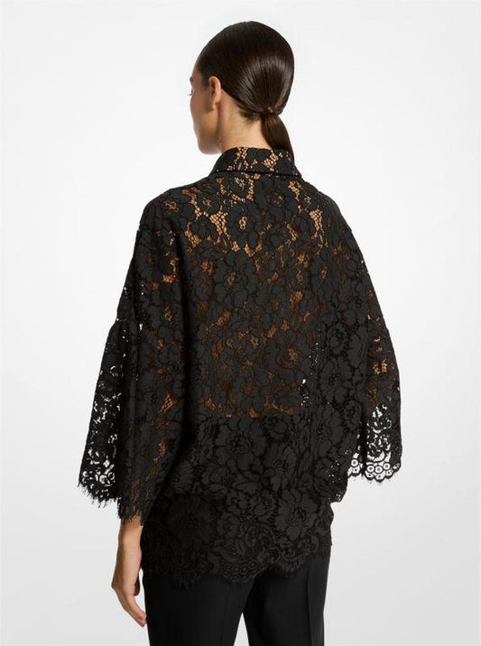 Cotton Blend Floral Lace Shirt