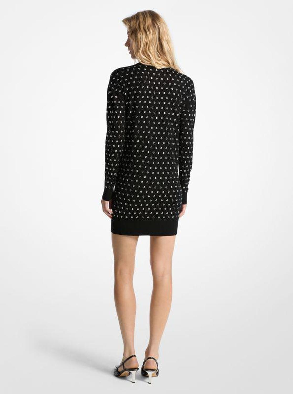 Grommet-Embellished Wool Dress