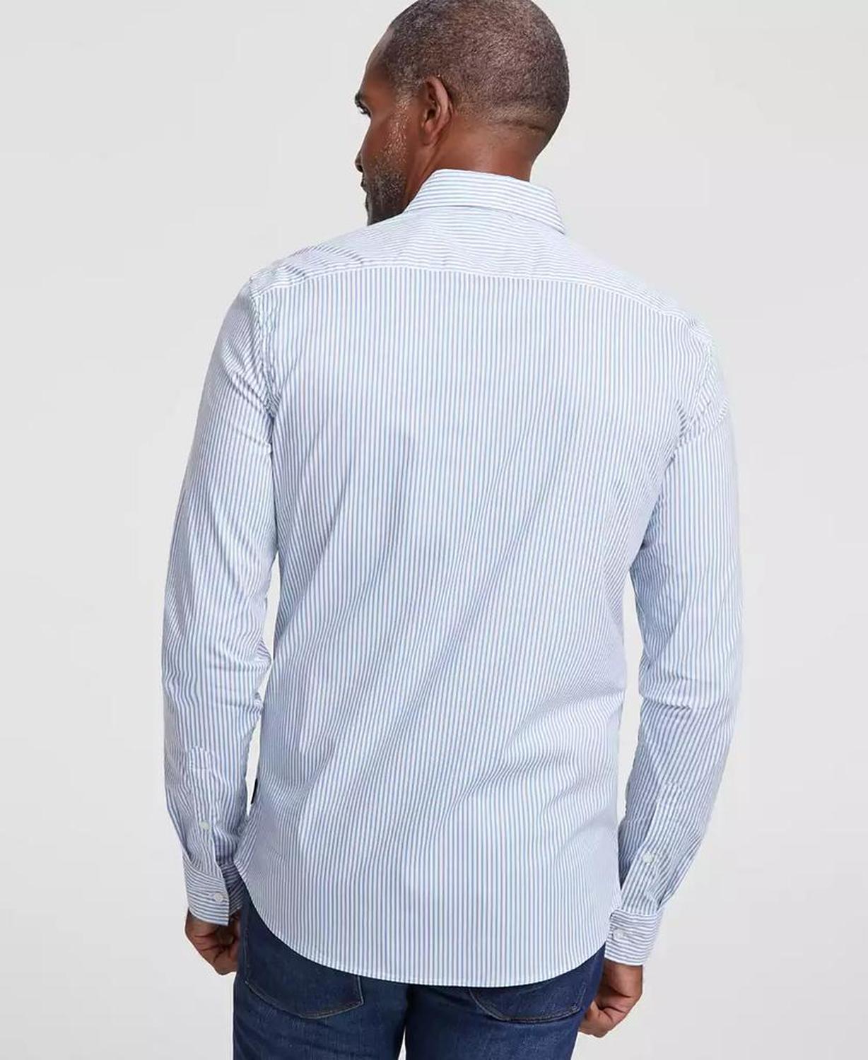 Men's Slim-Fit Stretch Micro Stripe Long-Sleeve Button-Down Shirt