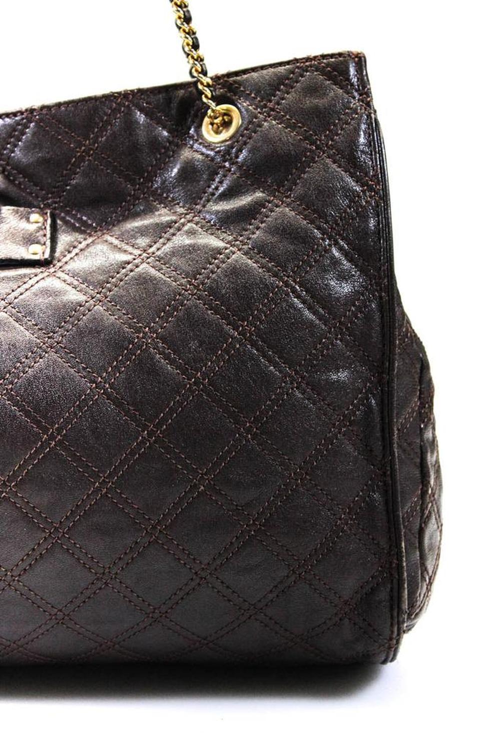 Marc Jacobs Womens Leather Quilted Texture Gold Tone Shoulder Handbag Brown