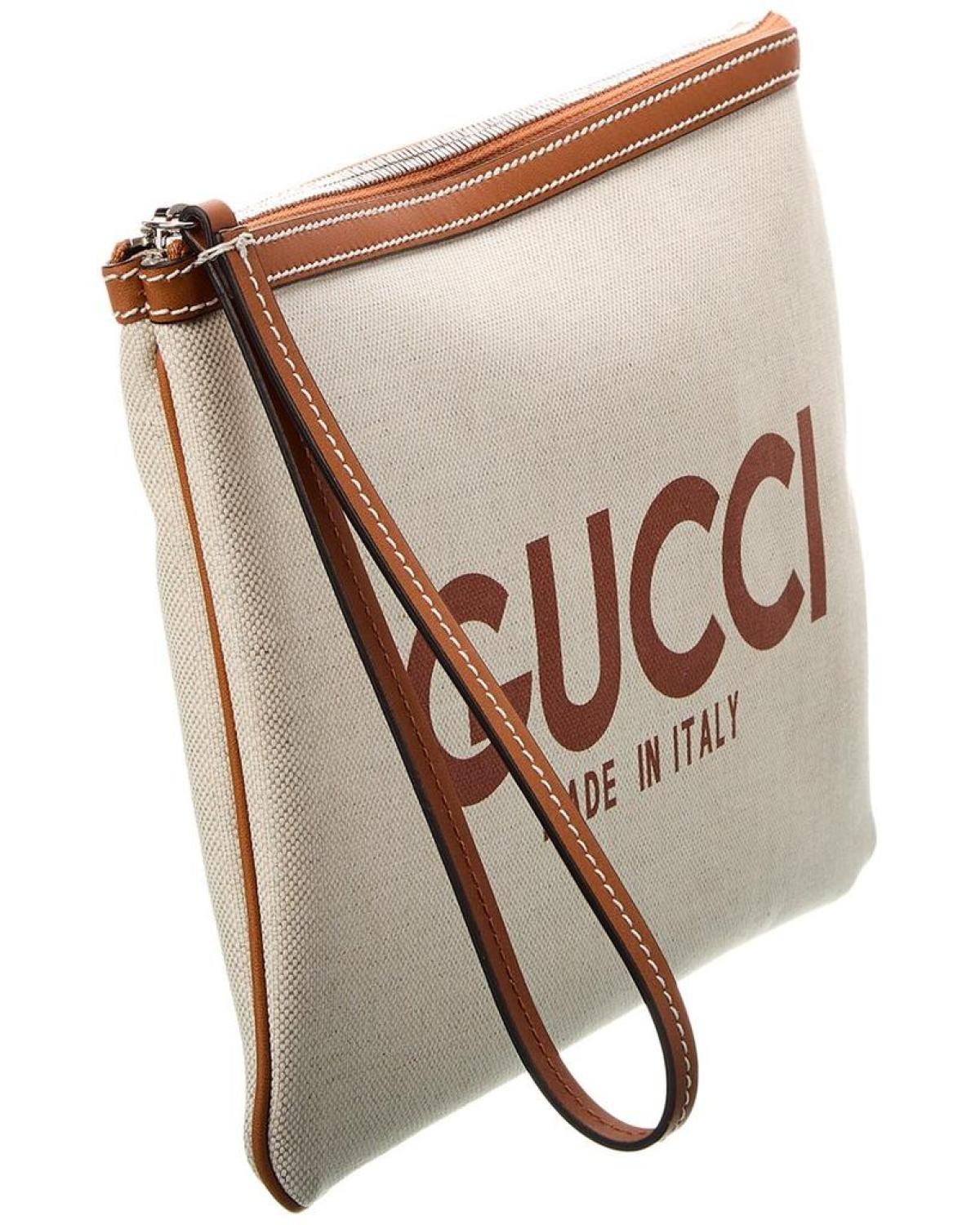 Gucci Print Canvas & Leather Pouch