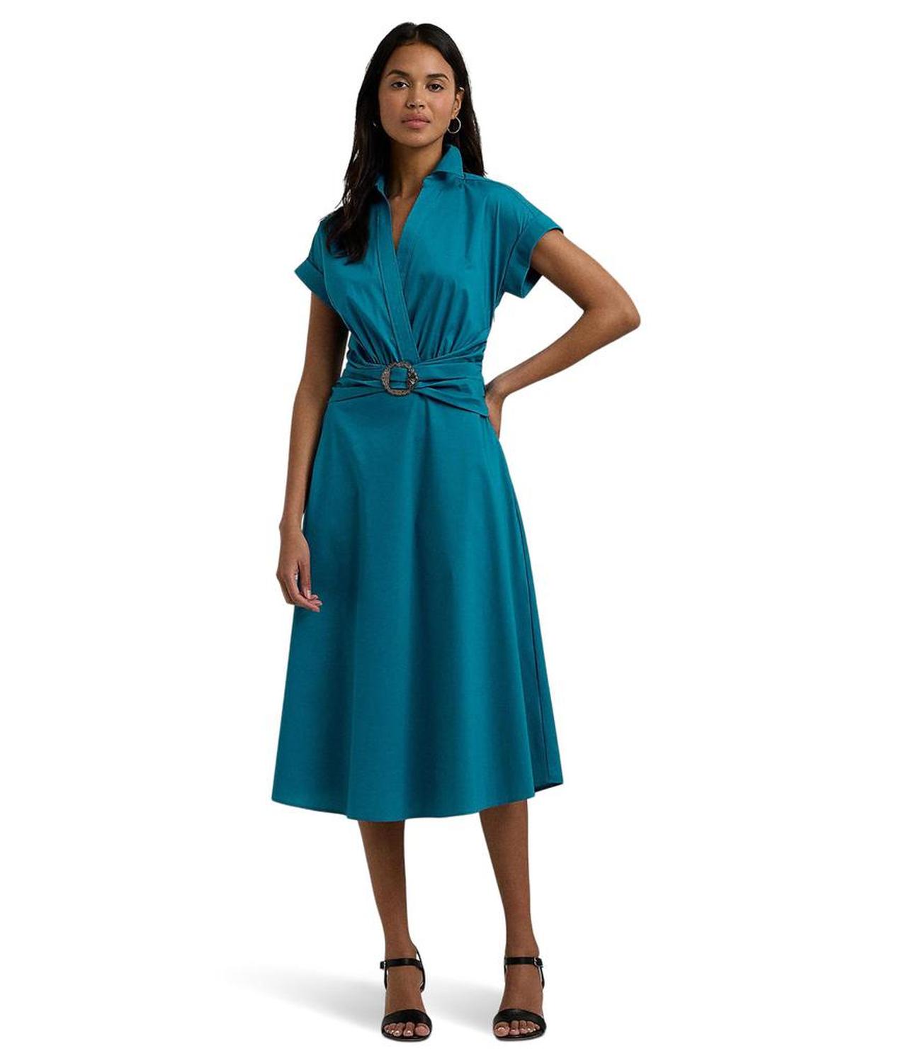 Stretch-Cotton Blend Surplice Dress