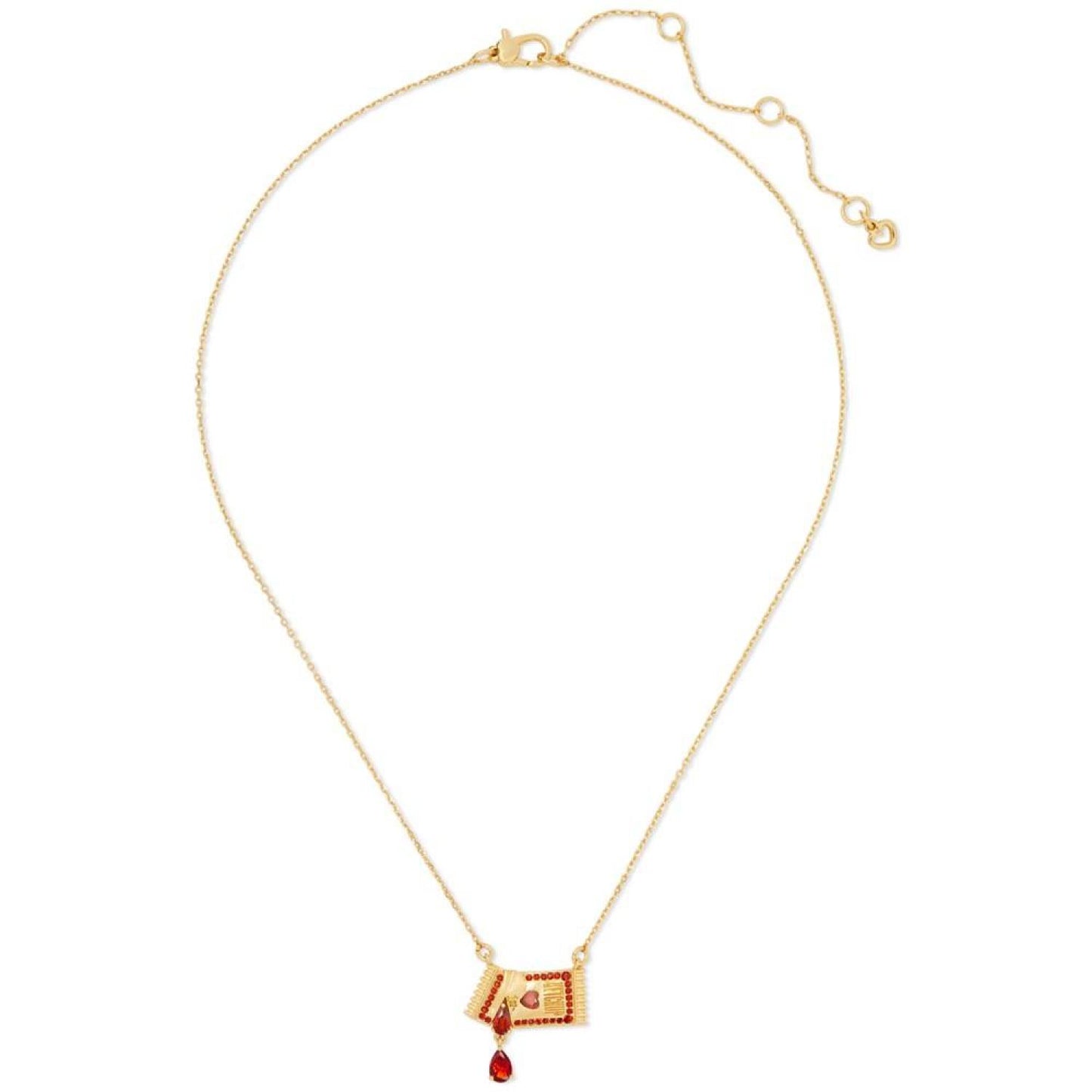 Gold-Tone Color Stone Ketchup Packet Pendant Necklace, 16" + 3" extender