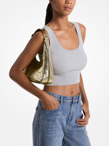 Nolita Small Metallic Crackled Leather Hobo Shoulder Bag