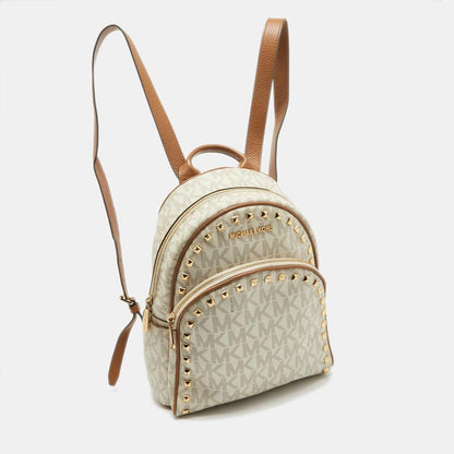 Michael Kors Off White Signature Coated Canvas Studded Abbey Backpack