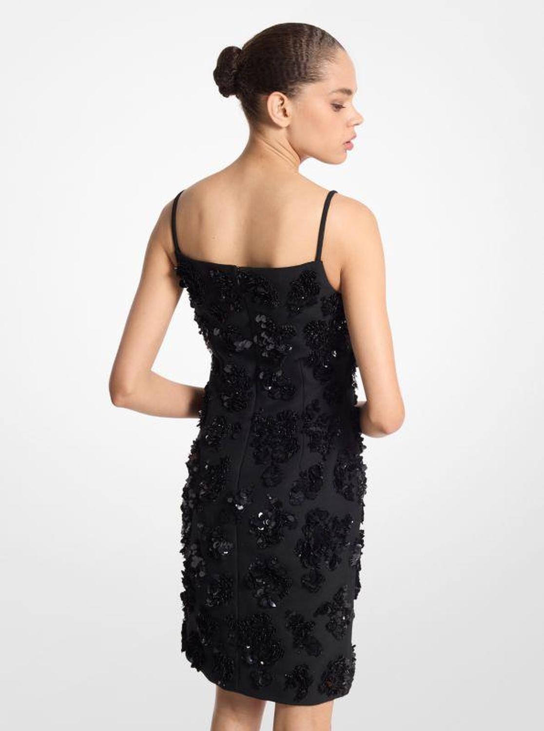 Hand-Embroidered Floral Sequin Wool Gabardine Dress