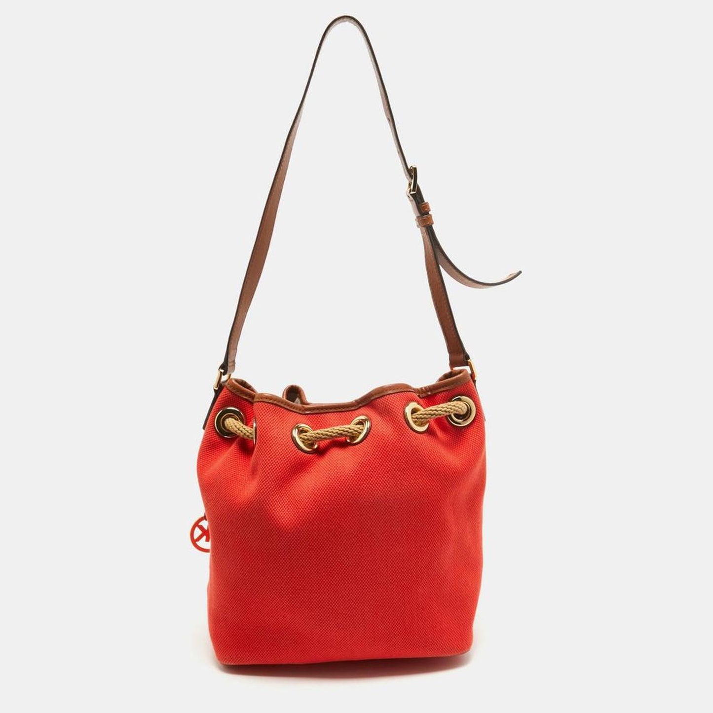 Michael Kors Orange/brown Canvas And Leather Marina Drawstring Bag