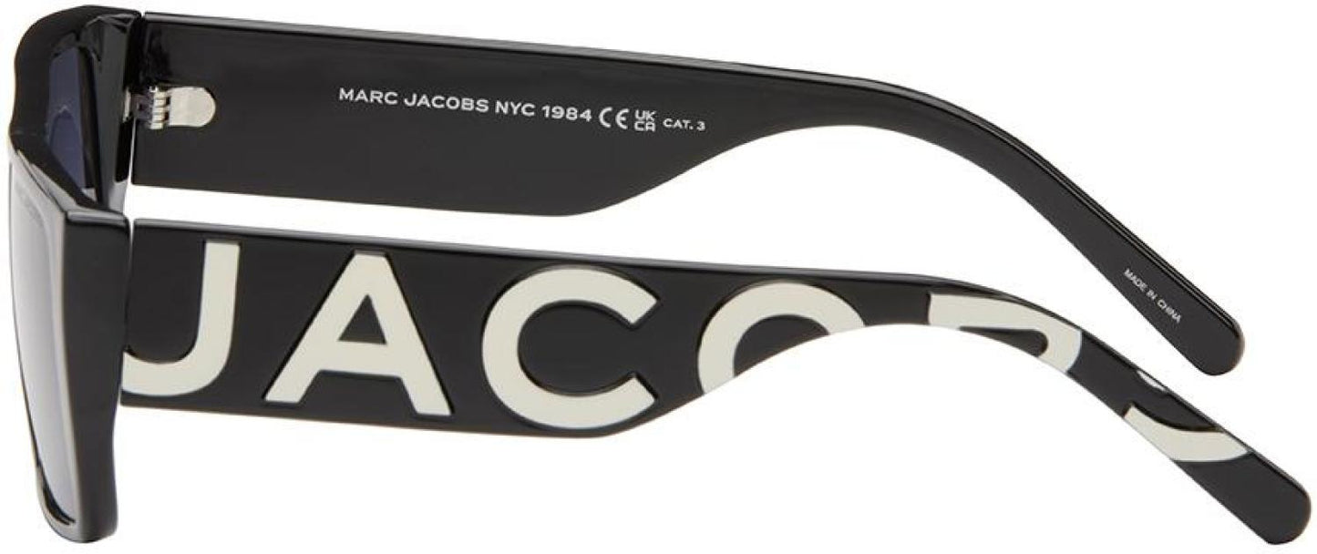 Black Text Logo Rectangular Sunglasses