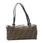 FENDI Vintage brown leather handle Zucca Monogram canvas mini cube boston bag