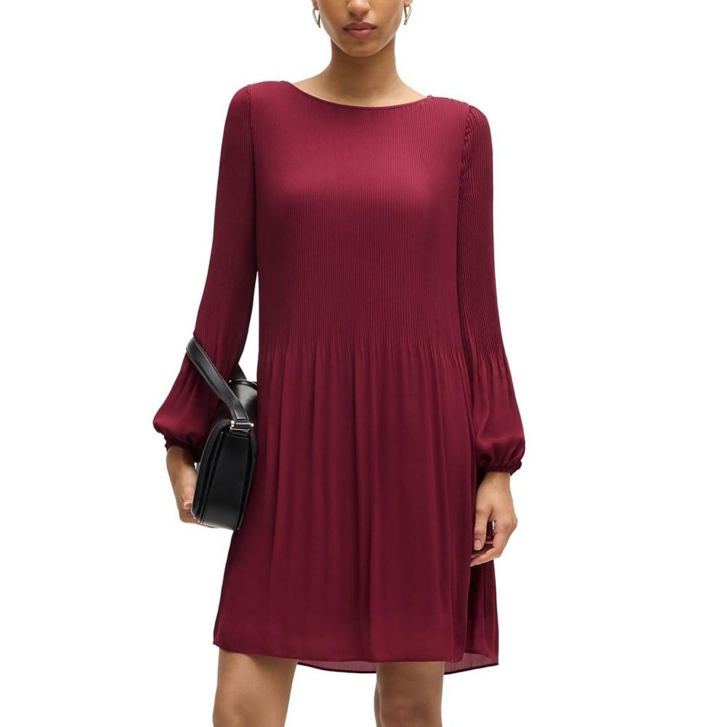 Women's Plisse Pleats Regular-Fit Crew-Neck Dress