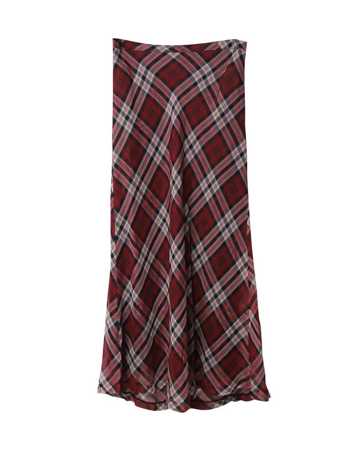 Michael Kors Plaid Maxi Skirt in Red Silk-Voile