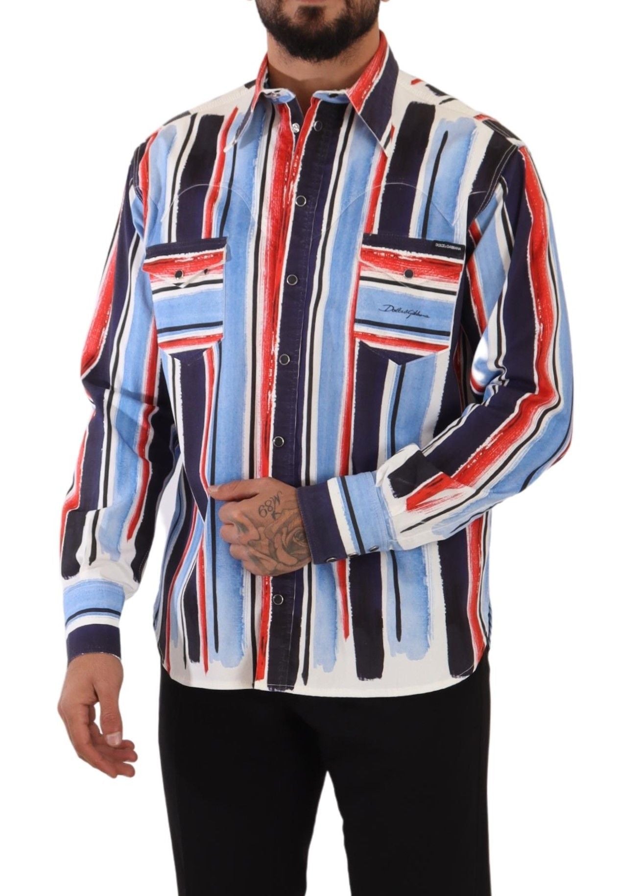 Dolce & Gabbana Elegant Striped Cotton Shirt with Pockets