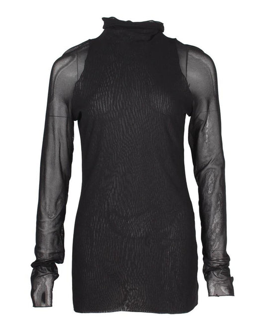 Max Mara Leisure Vales Sheer Turtleneck Top in Black Polyamide