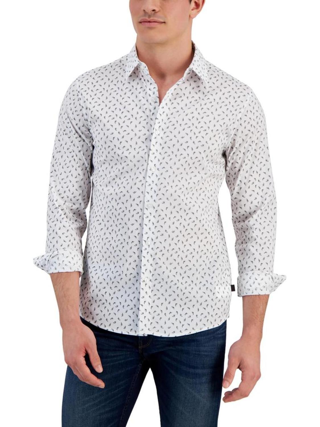 Mens Slim Fit Floral Button-Down Shirt