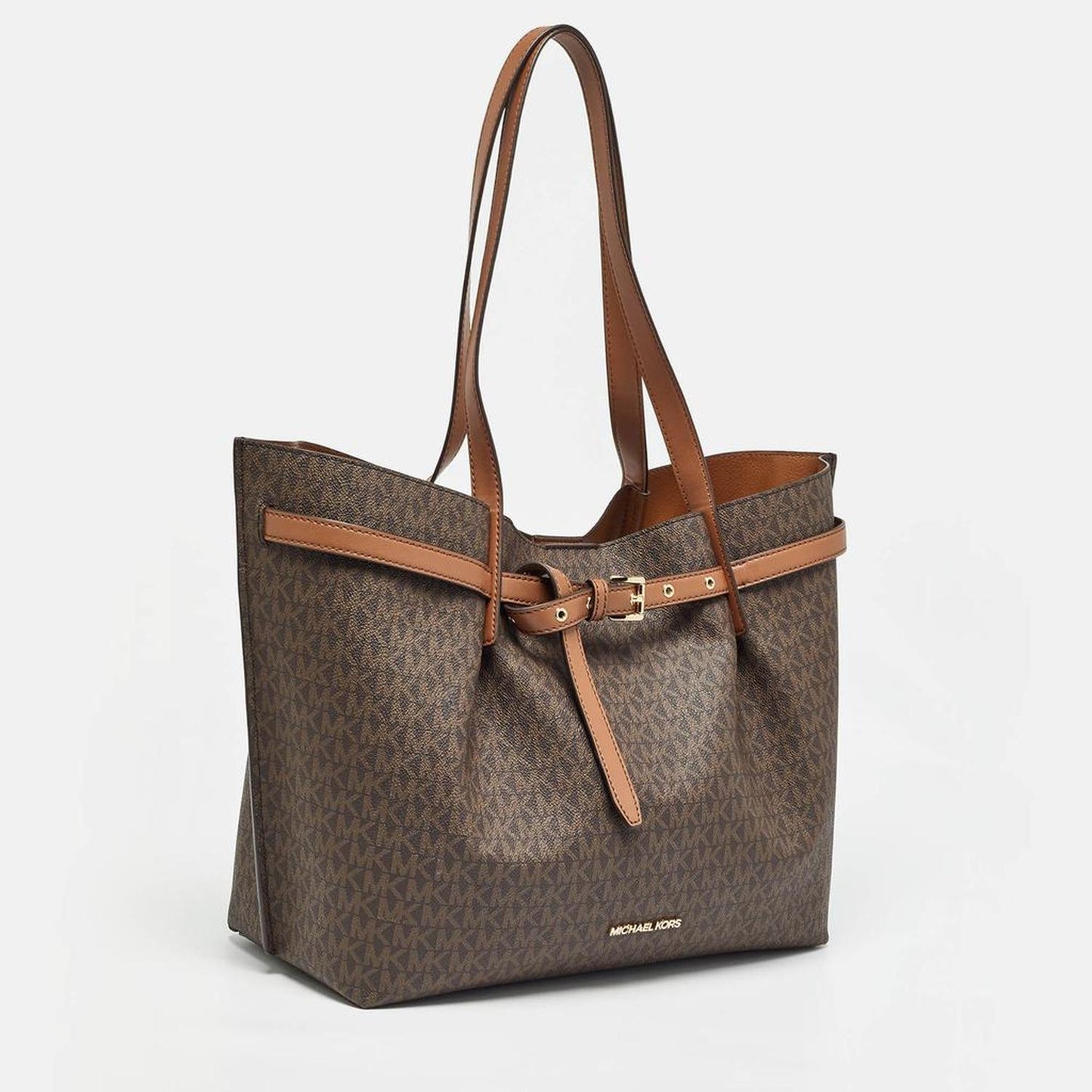 Michael Kors Brown Signature Coated Canvas And Leather Large Emilia Tote