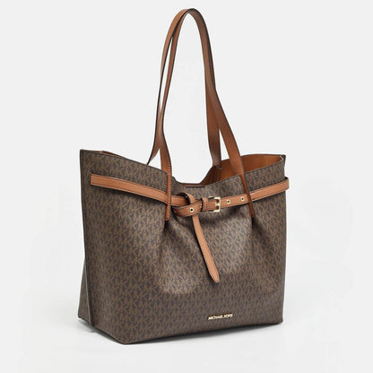 Michael Kors Brown Signature Coated Canvas And Leather Large Emilia Tote