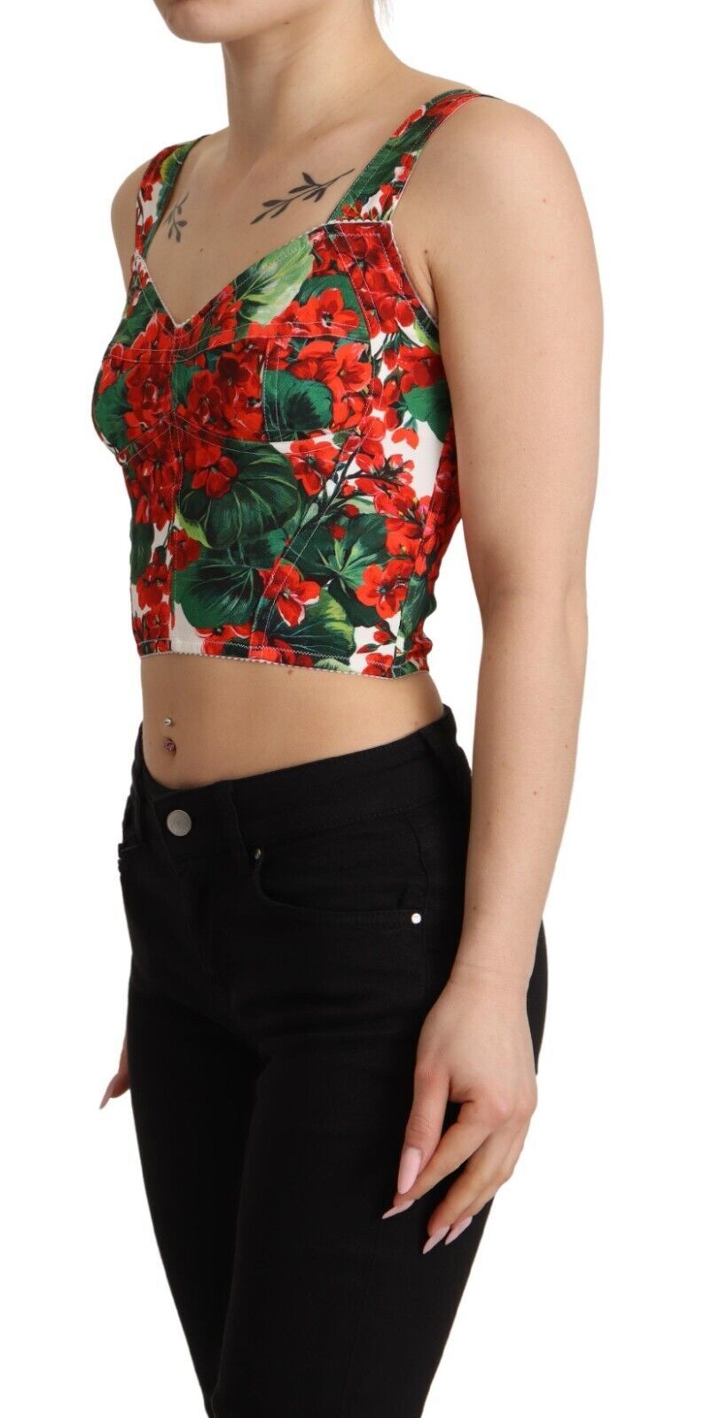 Dolce & Gabbana Elegant Red Cropped Top with Geranium Print