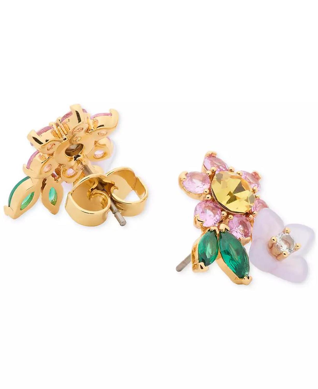 Gold-Tone Mixed Stone Flower Cluster Stud Earrings