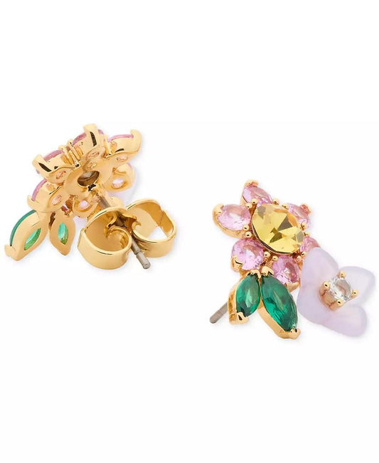 Gold-Tone Mixed Stone Flower Cluster Stud Earrings