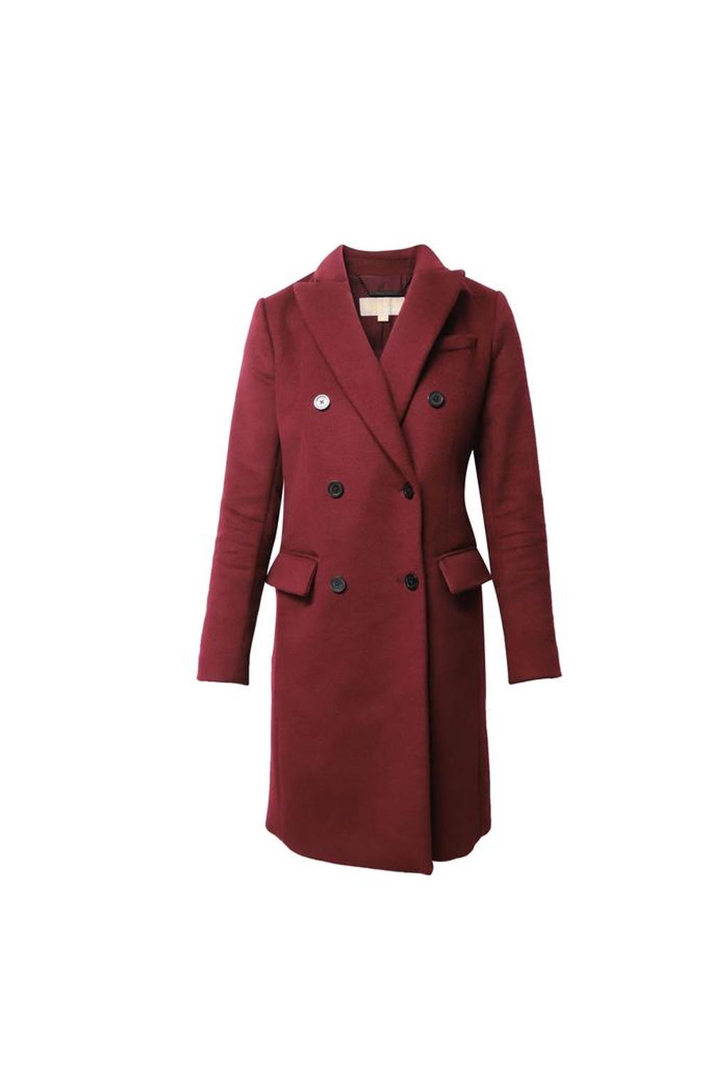 Michael Kors Double Breasted Felt Coat in Burgundy Wool