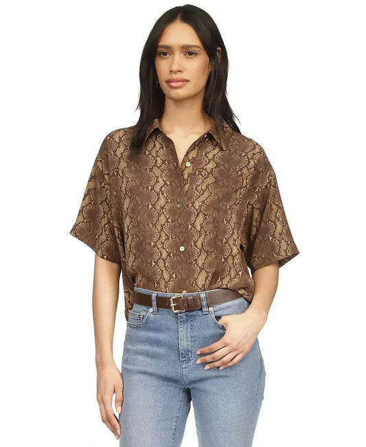 Women's Snakeskin-Print Pleated-Back Shirt