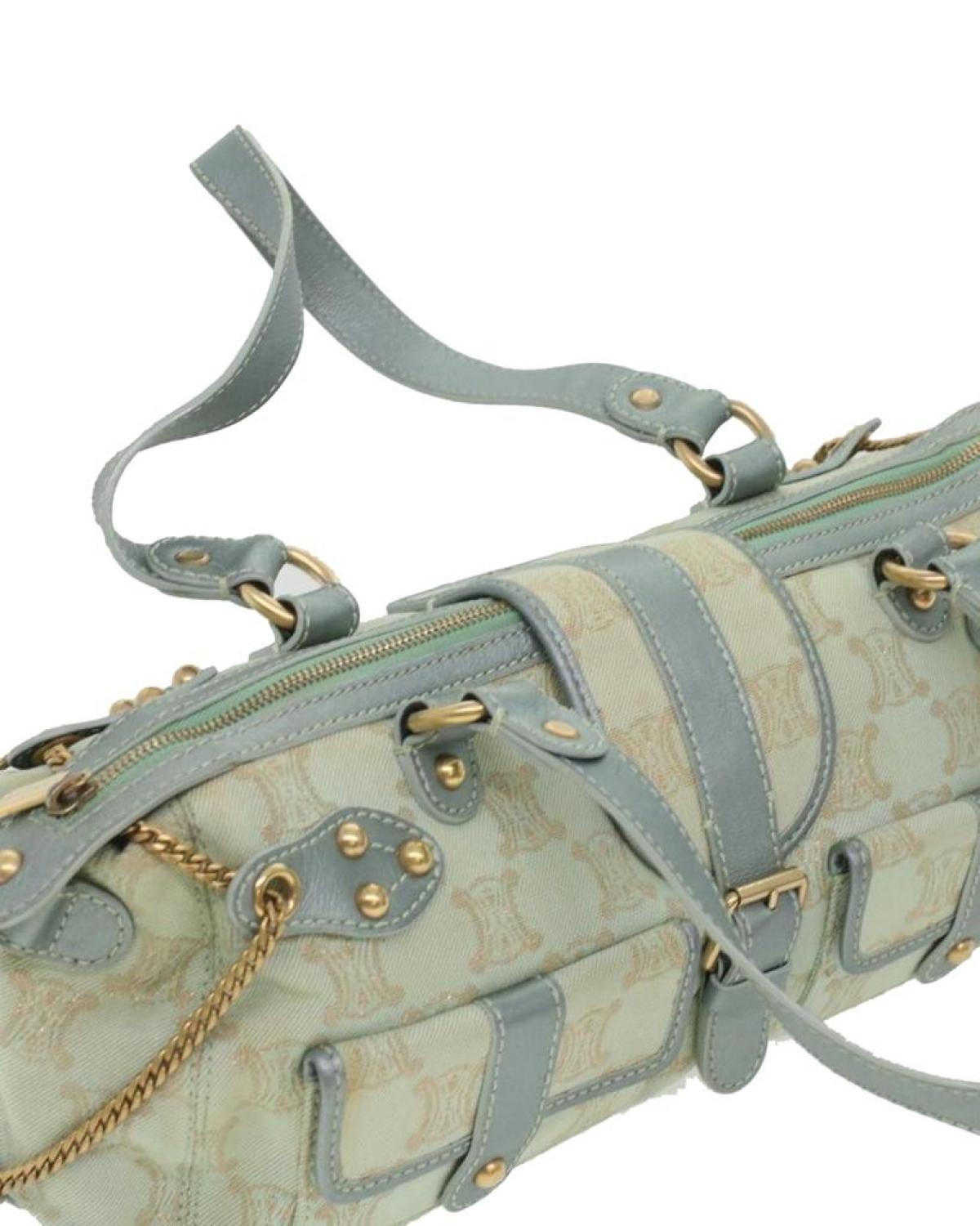 CELINE Paris Macadam Canvas Shoulder Bag Light Blue Auth 35668