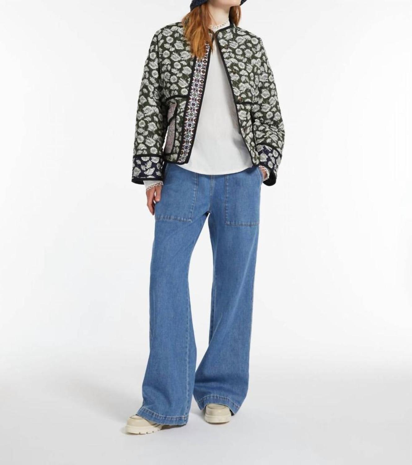 Weekend Arizia Quilted Print Jacket In Kaki Dahlia