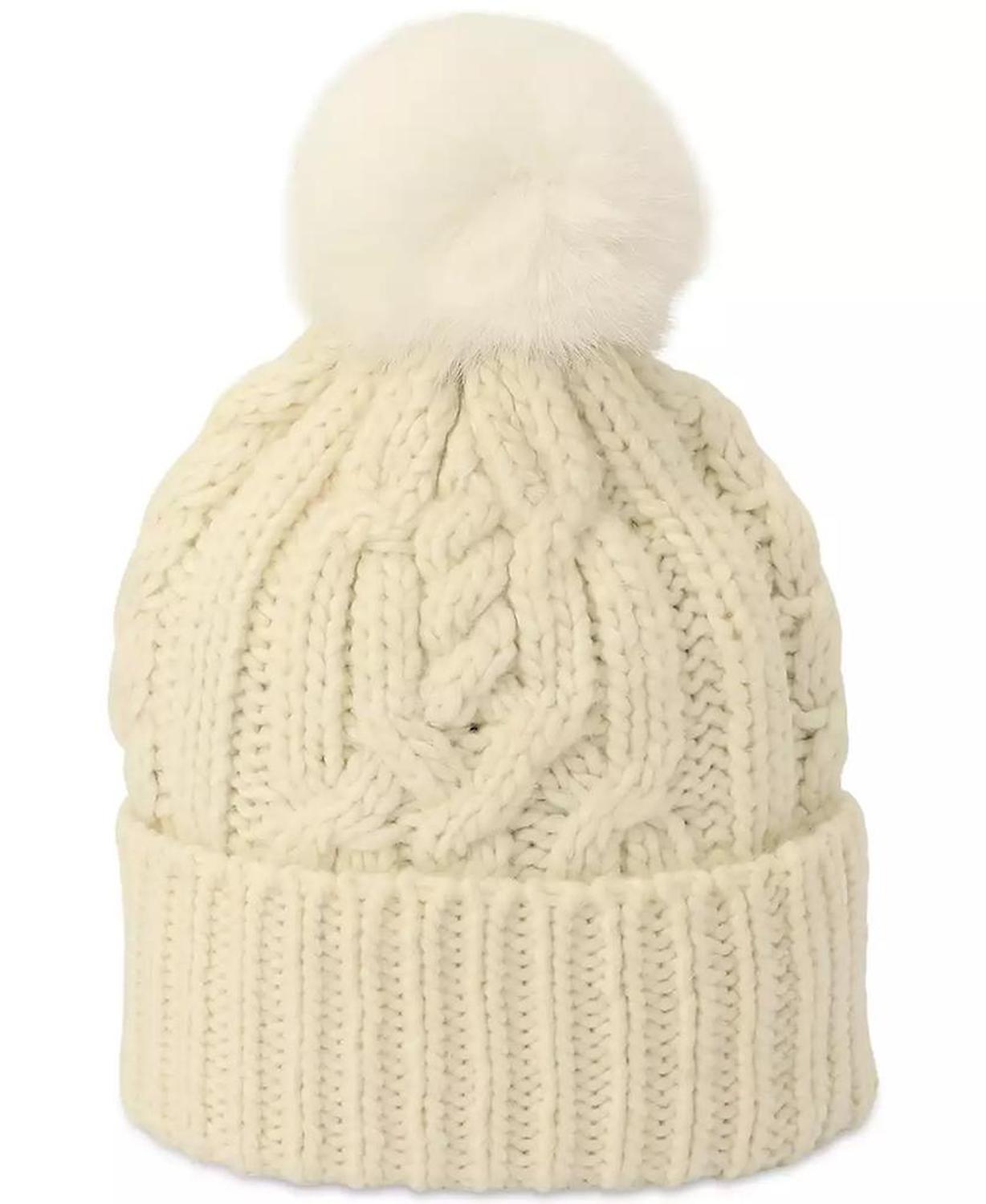 Soft Knit Tangled Aran Cuff Pom Beanie