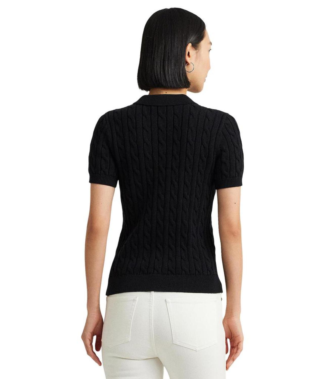 Cable-Knit Cotton Polo Sweater