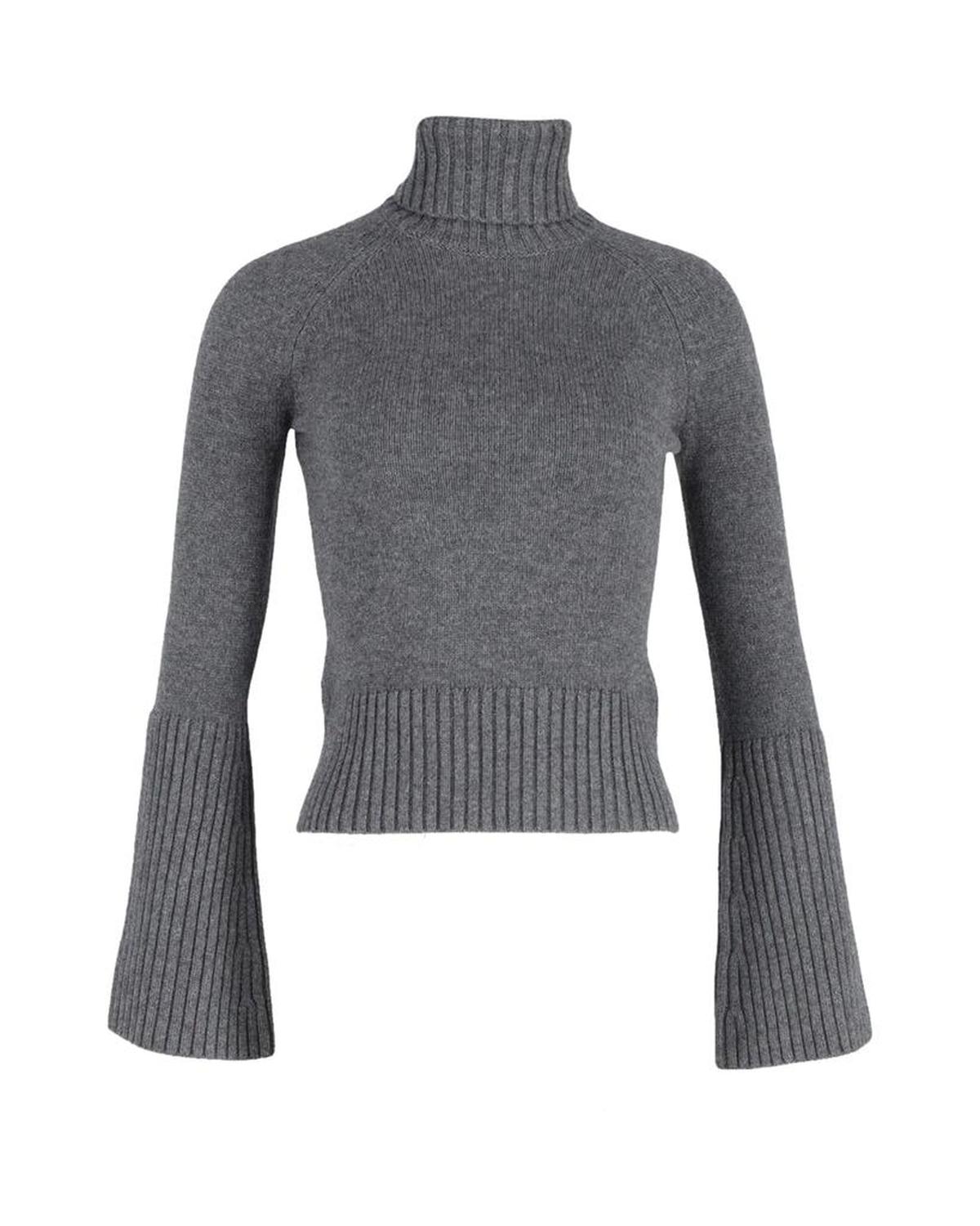 Michael Kors Flared Sleeve Turtleneck Sweater in Grey Cotton