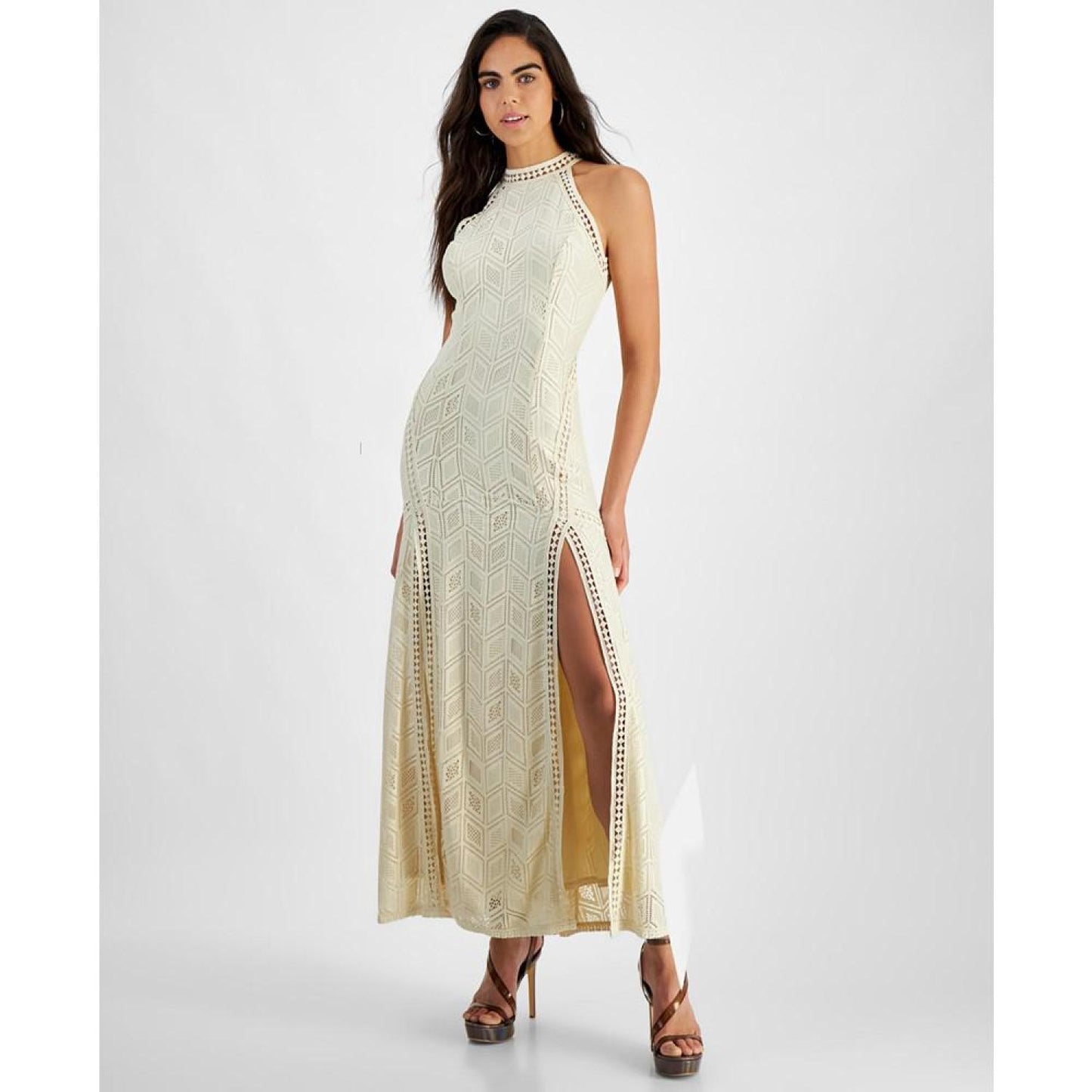 Women's Sunset Geo-Lace Halter Maxi Dress