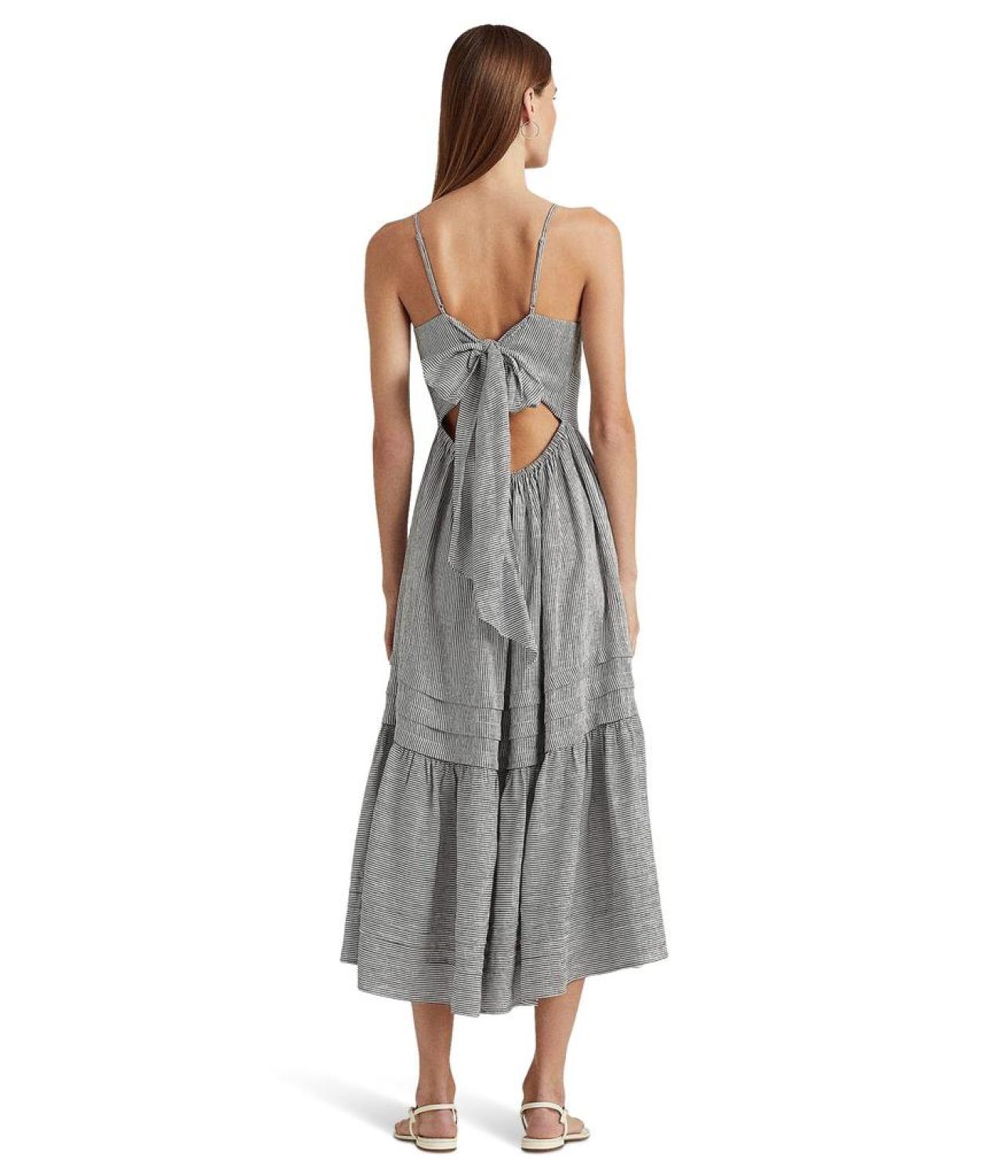 Striped Bow-Back Linen Dress