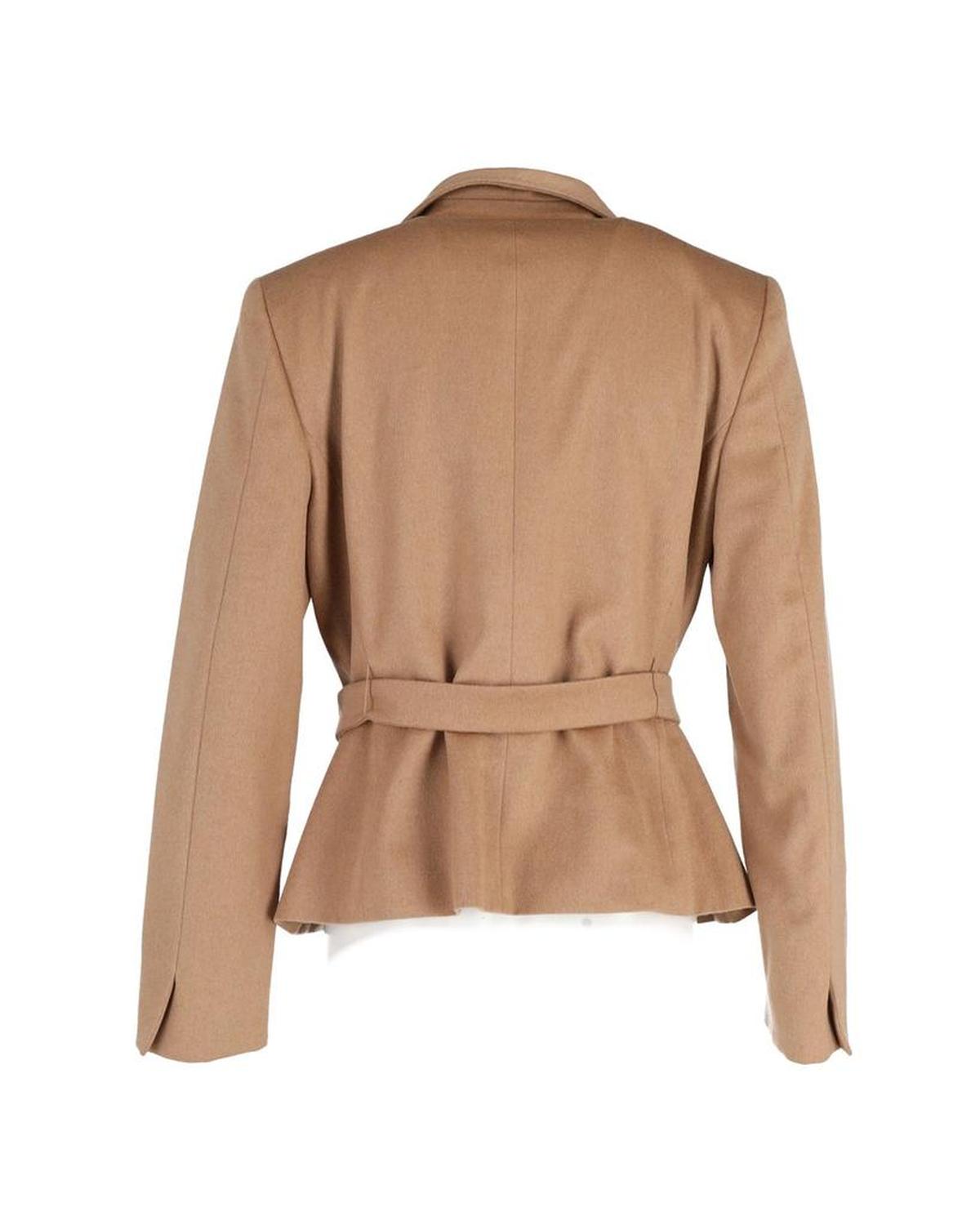 Max Mara Single Breasted Belted Blazer in Brown Camel Hair