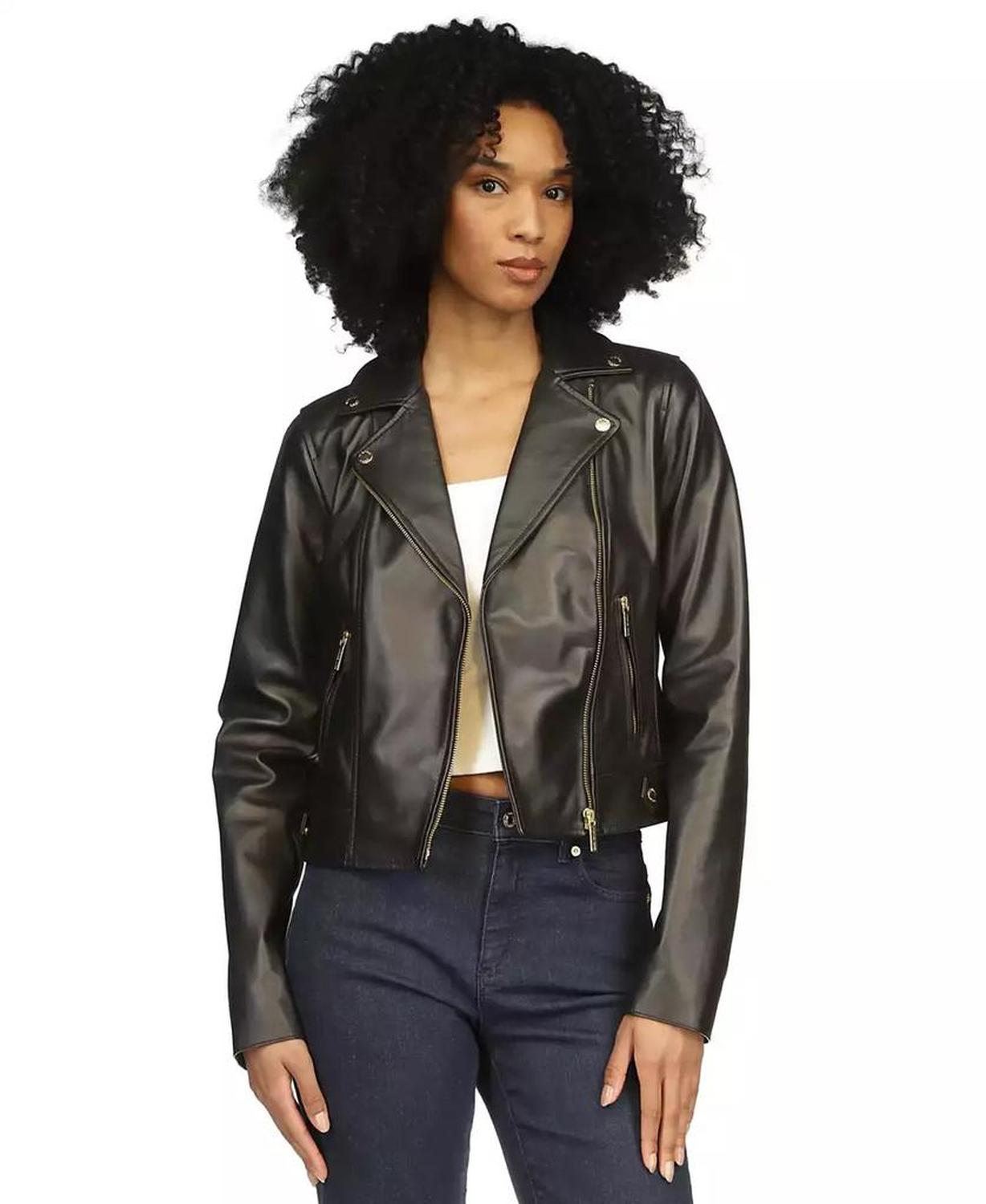 MICHAEL Women's Leather Moto Jacket