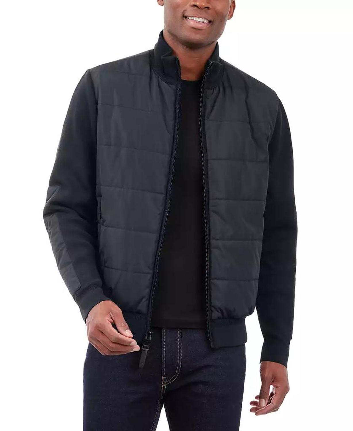 Men's Mixed-Media Knit-Sleeve Puffer Jacket