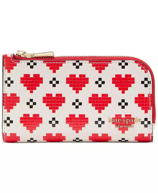 Devin Pixel Hearts Embossed Saffiano Leather Slim Bifold Wallet