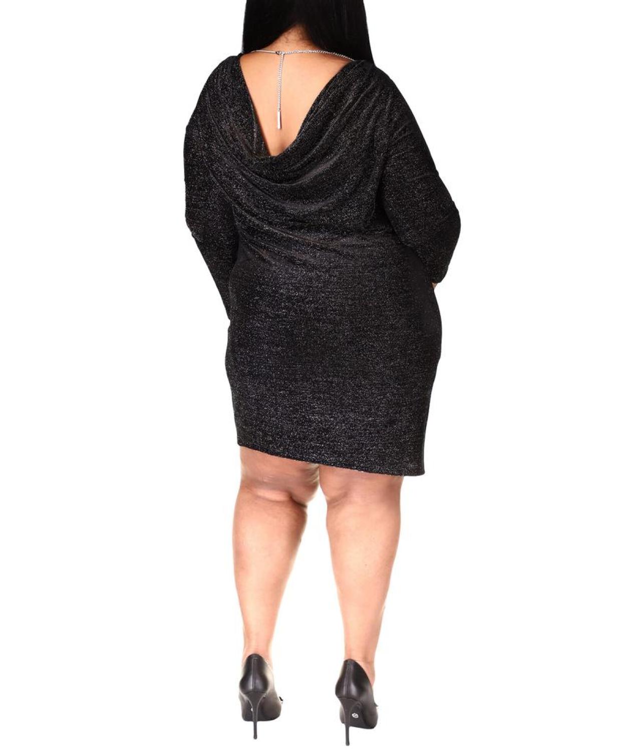 Plus Size Velvet Long Sleeve Cowl Back Dress