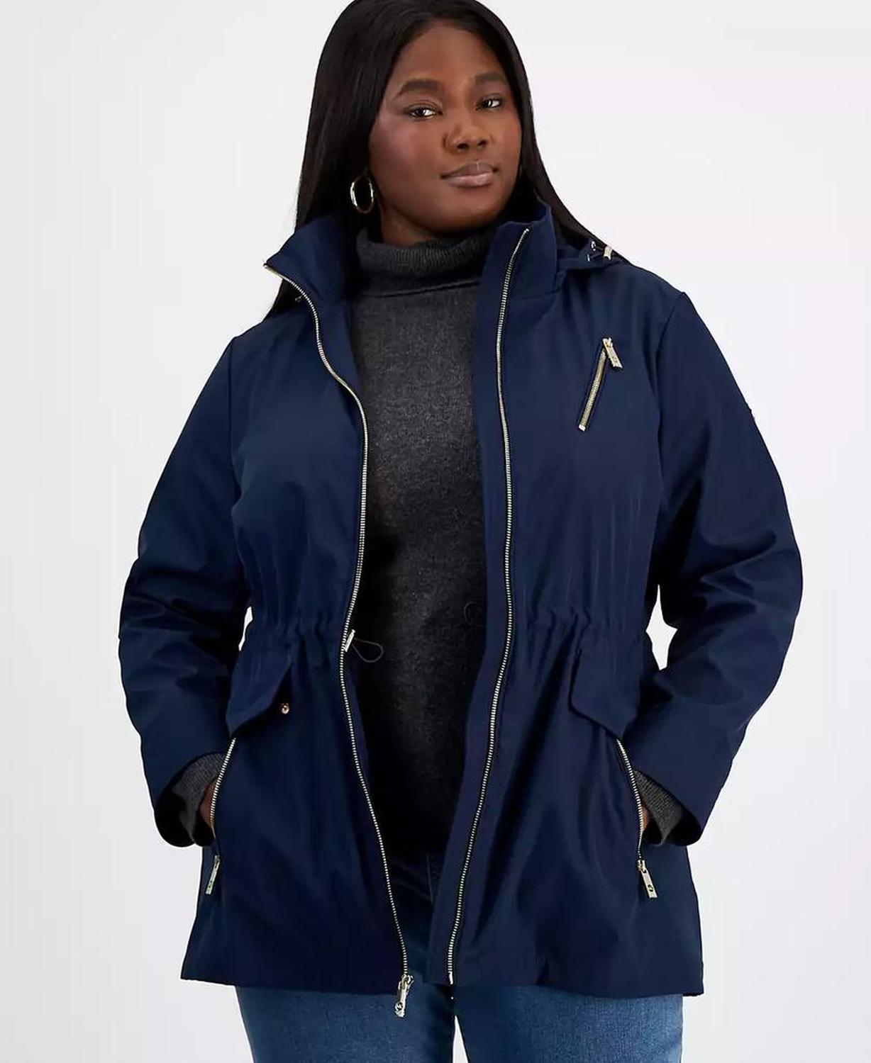 Plus Size Hooded Water-Resistant Anorak Coat