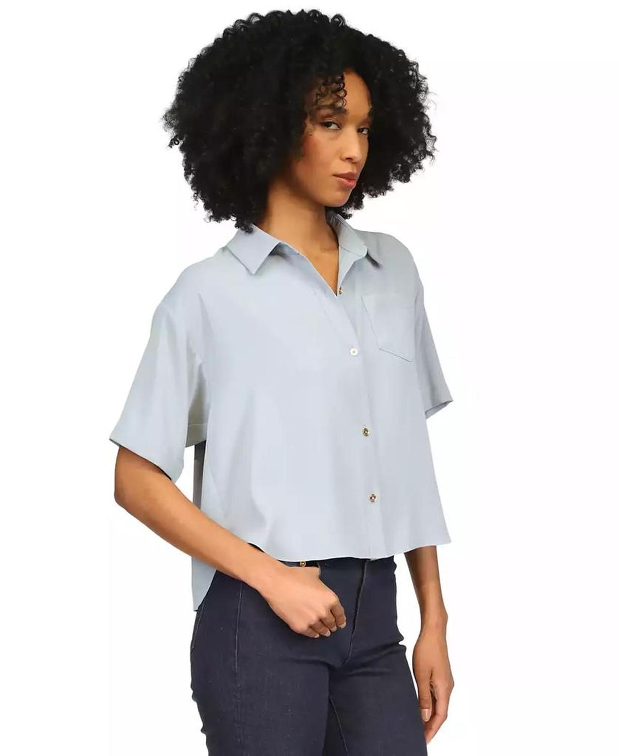 MICHAEL Women's Pleated-Back Button-Front Top