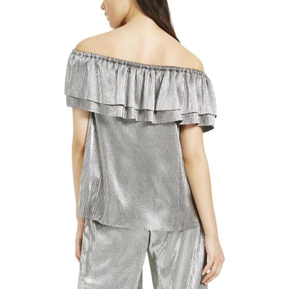 Womens Metallic Pleated Top