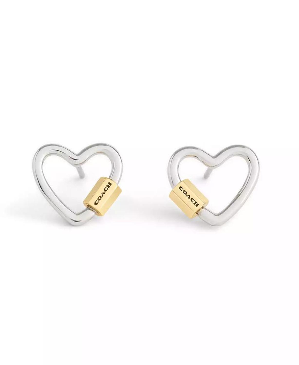 Two-Tone Signature Carabiner Heart Stud Earrings