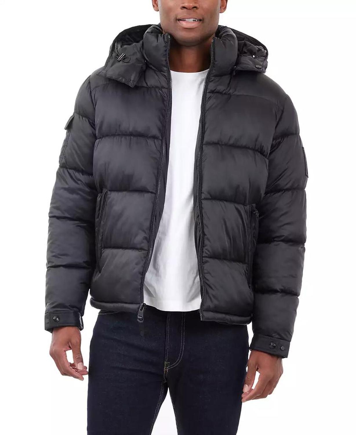 Men's Heavyweight Metallic Finish Hooded Puffer Jacket