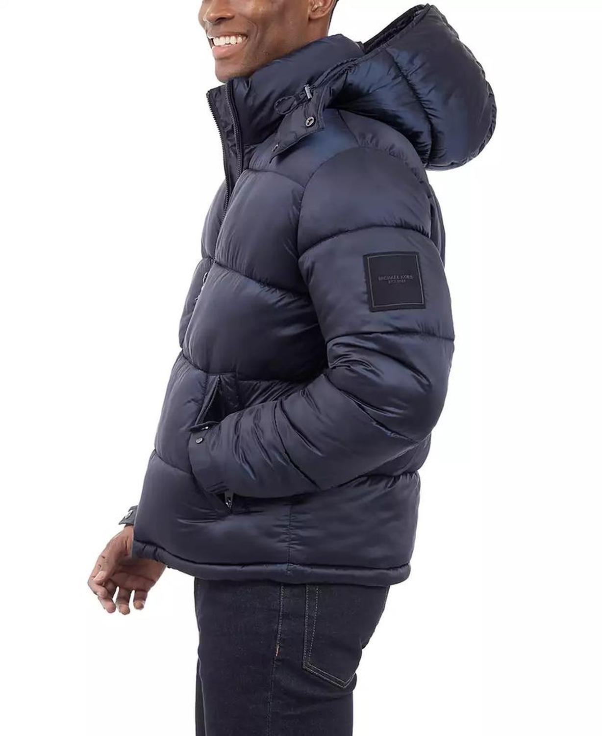 Men's Heavyweight Metallic Finish Hooded Puffer Jacket