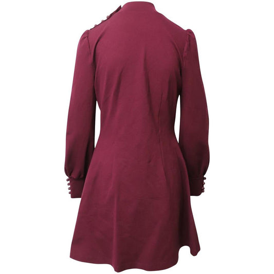 Kate Spade Turtle Neck Puffy Long Sleeve Shift Dress in Maroon Rayon