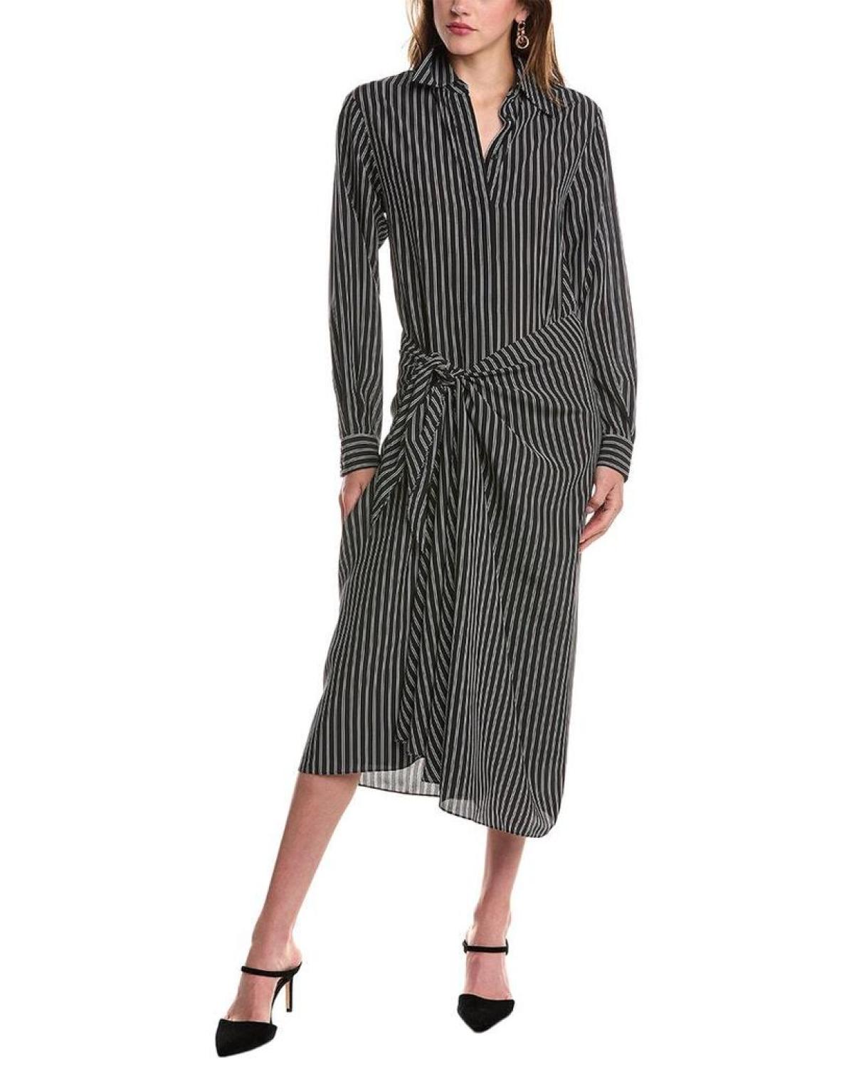 Michael Kors Collection Stripe Sarong Tie Silk Shirtdress