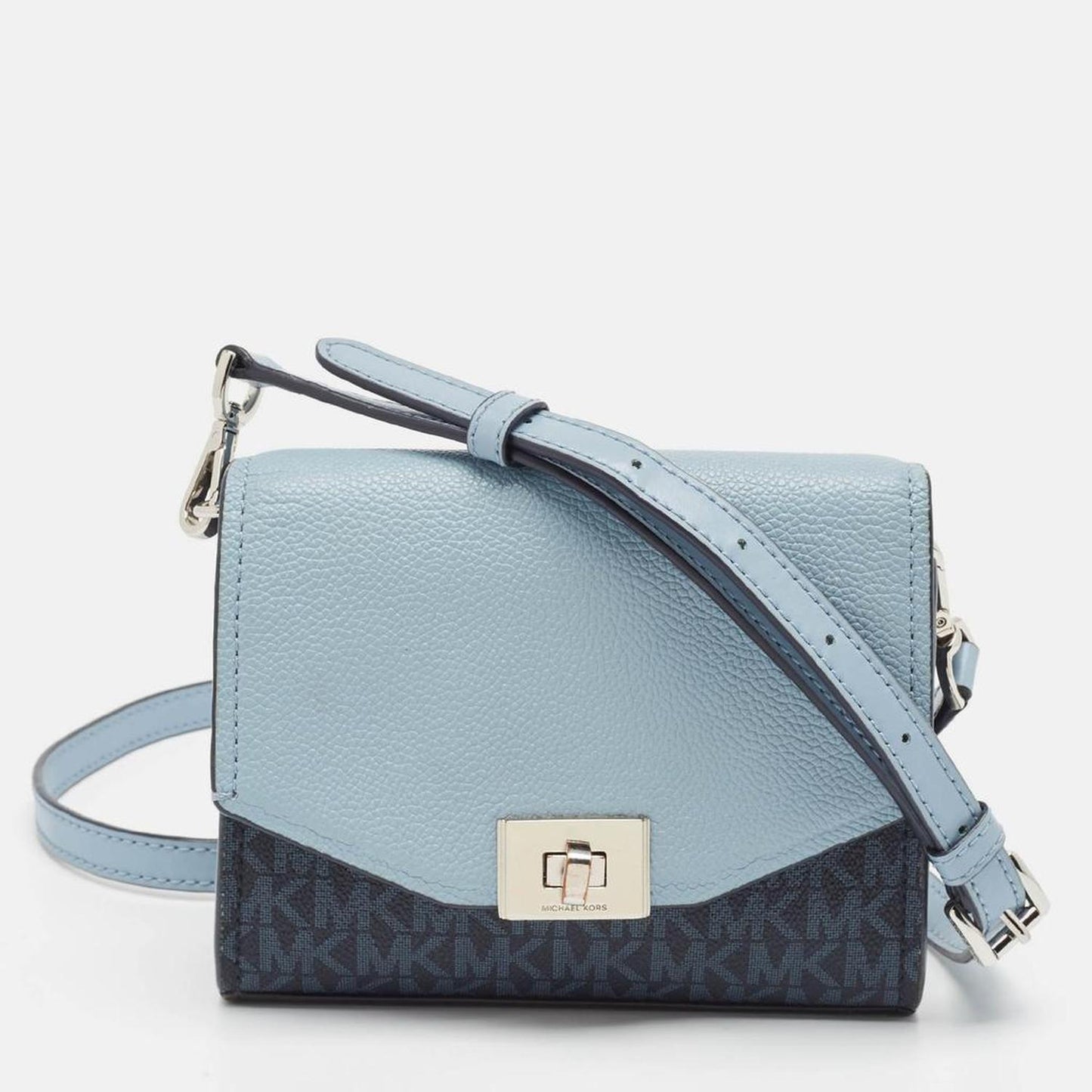 Two Tone Blue Signature Coated Canvas And Leather Crossbody Bag