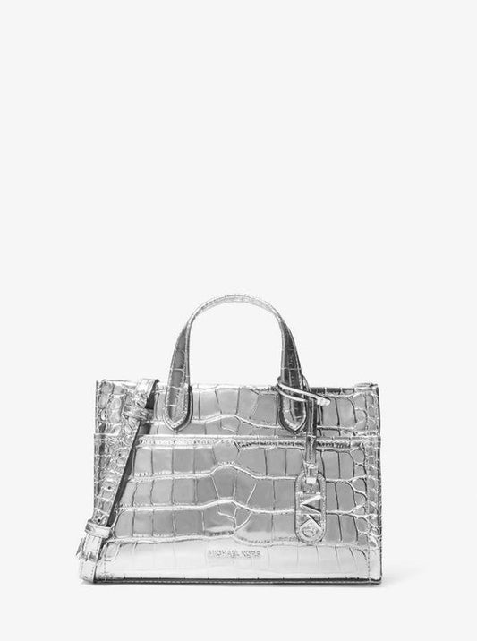 Gigi Small Metallic Crocodile Embossed Leather Messenger Bag