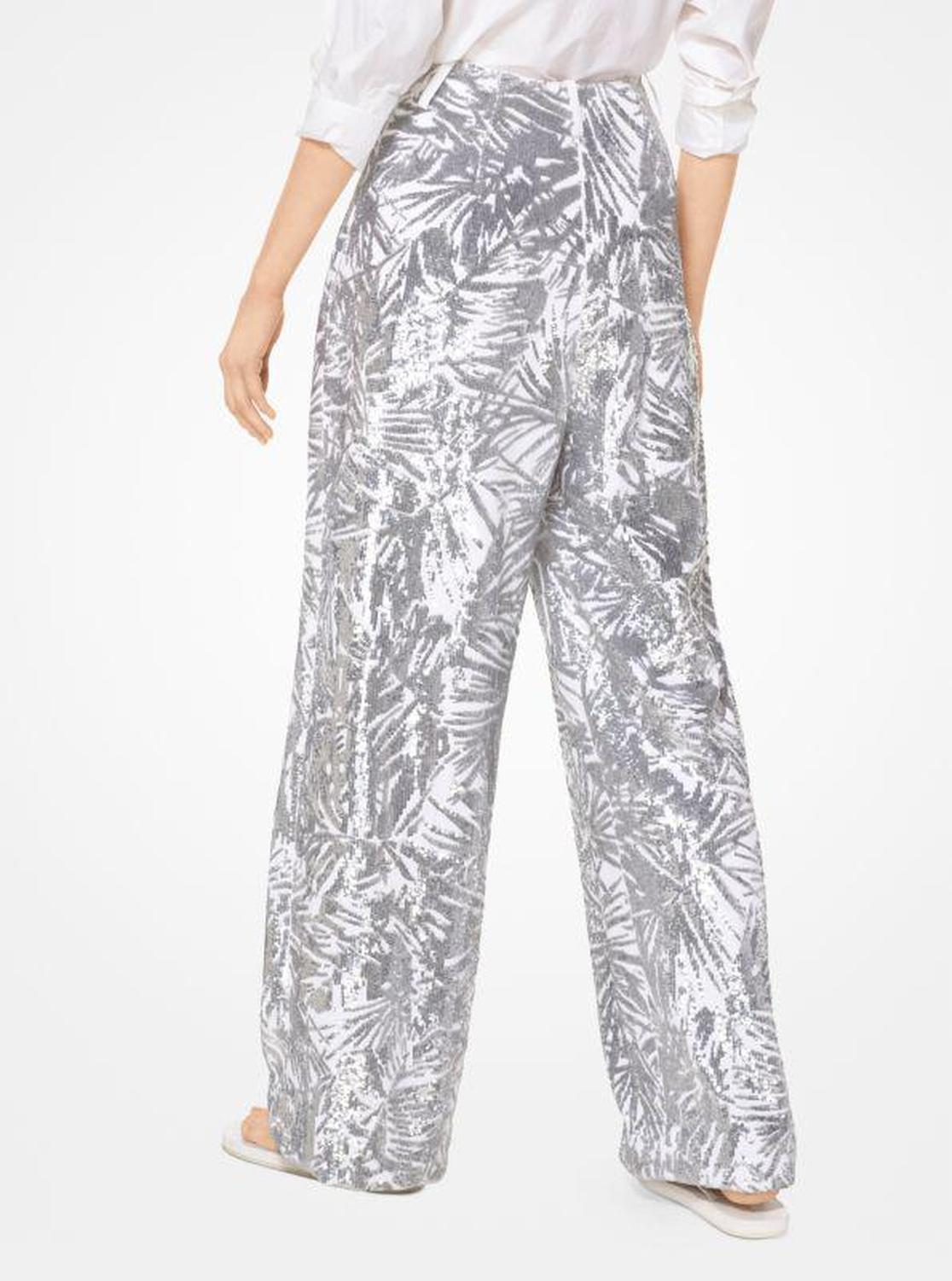 Leaf Sequined Double Crepe-Sablé Pants