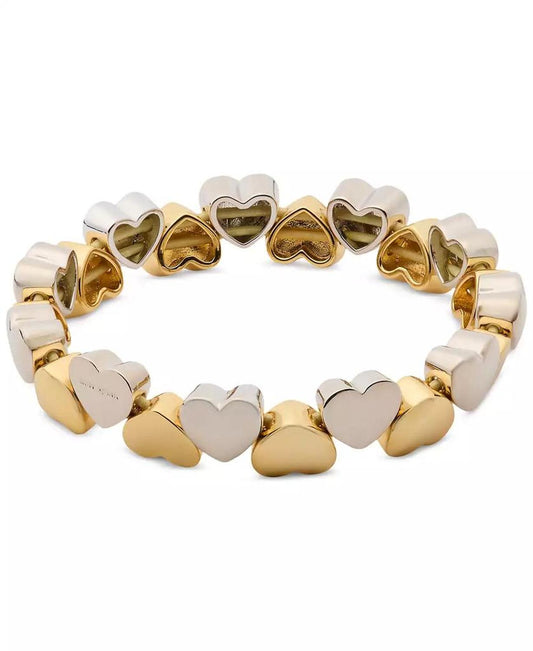 Two-Tone Polished Heart Double Row Stretch Bracelet