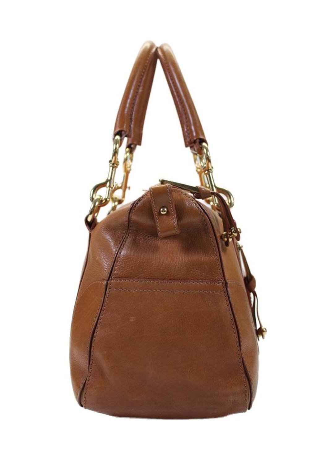 Marc Jacobs Womens Camel Leather Zip Medium Satchel Bag Handbag